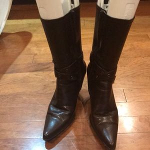 Brown pointy toe booties